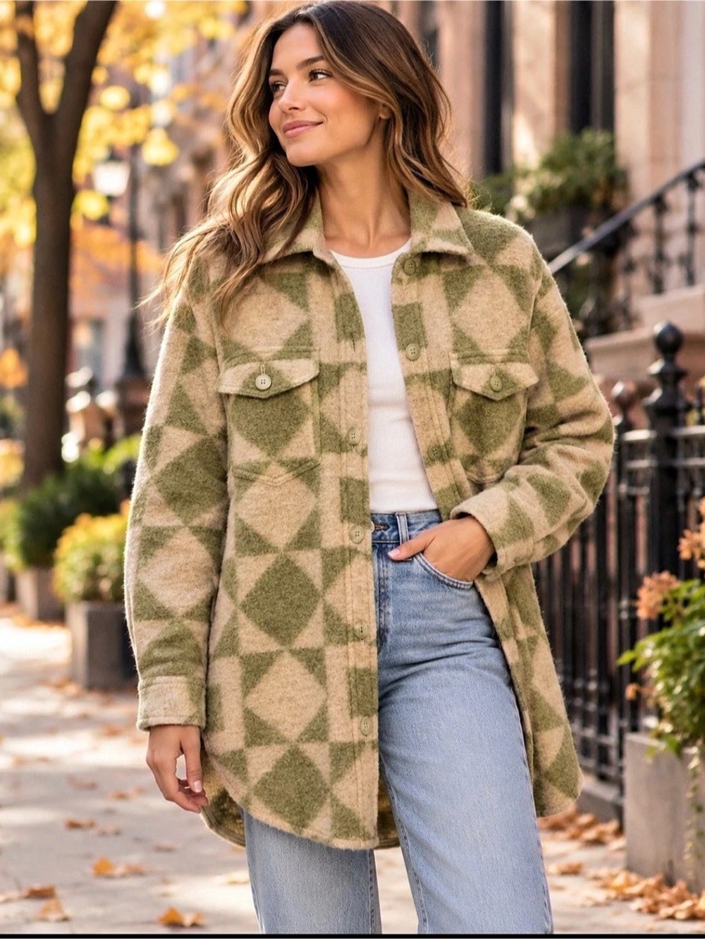 NWT Aritzia Wilfred Free Ganna Wool Jacket Earth Geo Birch Sage S